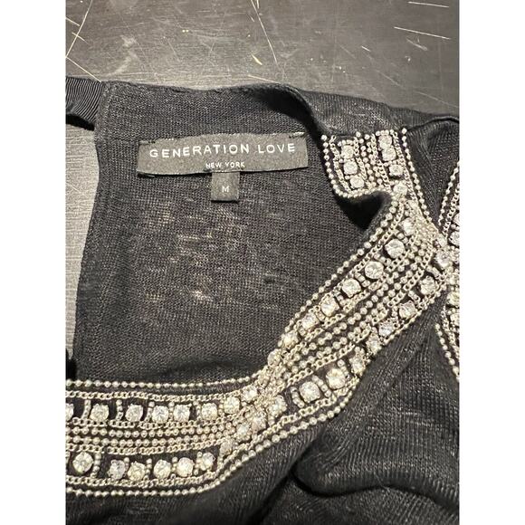 Generation Love NEW Black Linen Lucy Beaded Crystal Back Tie Tank Top Blouse M - Picture 6 of 7